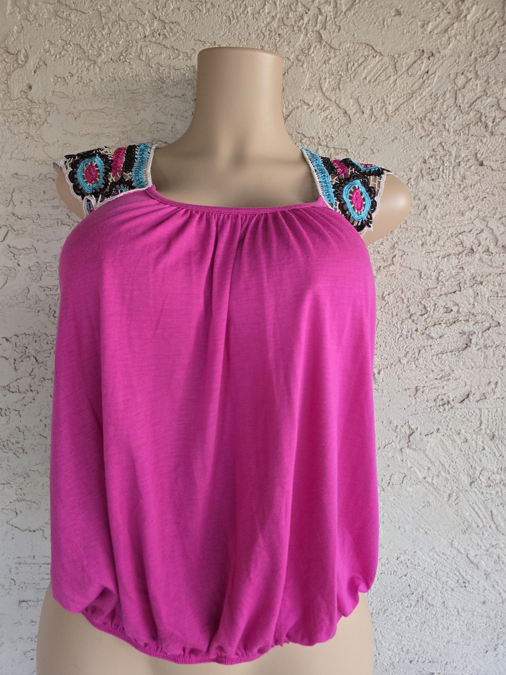 h.i.p. Bright Pink Tank with Embroidered Straps